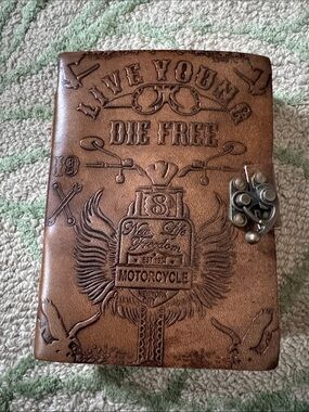 Hand Crafted Brown Leather Motorcycle Embossed Journal